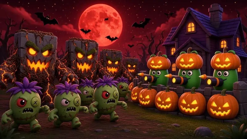 Blood Moon wave: Mulch Golems and Zombie Weedlings march on the Hollow House